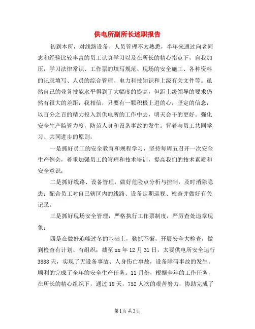 供电所副所长述职报告5篇