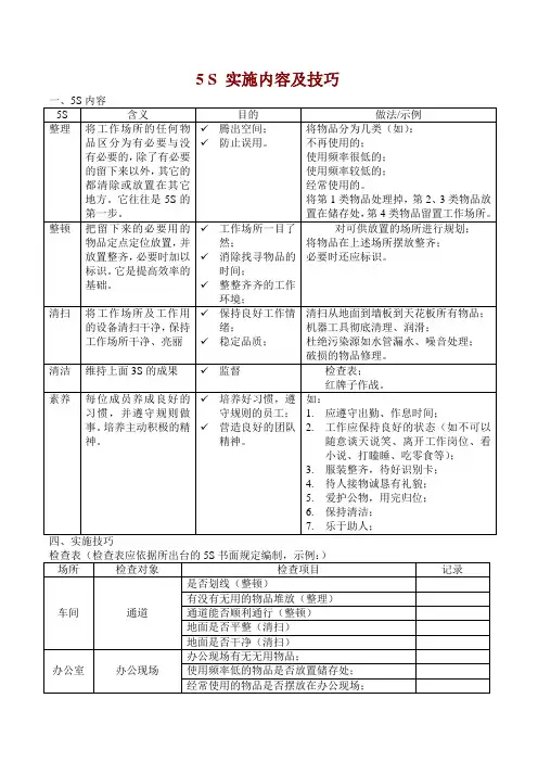5 S 实施内容及技巧