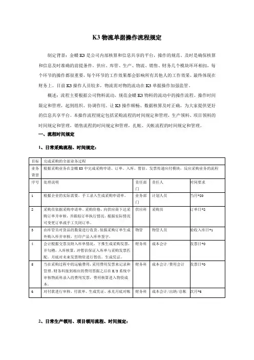 K3物流单据操作流程规定