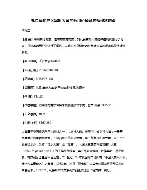 礼县道地产区掌叶大黄的药用价值及种植现状调查