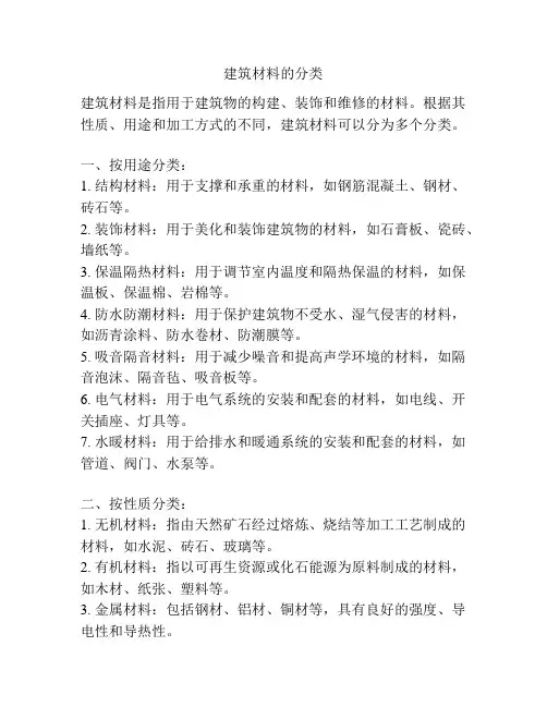 建筑材料的分类