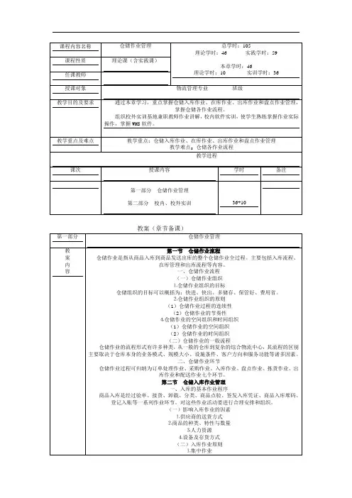 最新仓储管理教案：4仓储作业管理