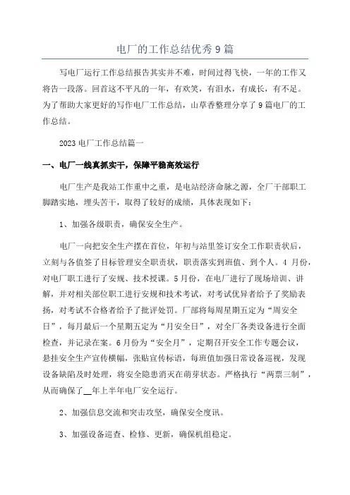 电厂的工作总结优秀9篇
