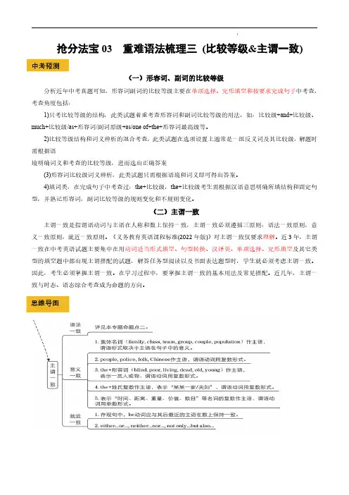 2024年中考英语抢分秘籍(全国通用)重难语法梳理三(比较等级、主谓一致)  (解析版)