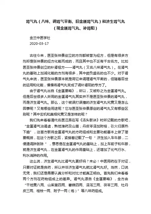 肾气丸（八味、调肾气平衡、旧金匮肾气丸）和济生肾气丸（现金匮肾气丸、补肾阳）