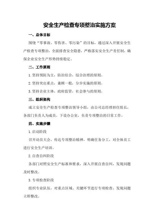 安全生产检查专项整治实施方案