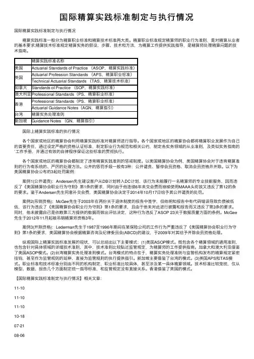 国际精算实践标准制定与执行情况