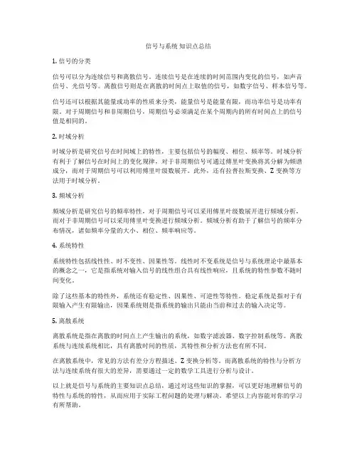 信号与系统 知识点总结
