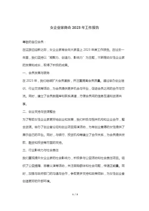 女企业家商会2023年工作报告