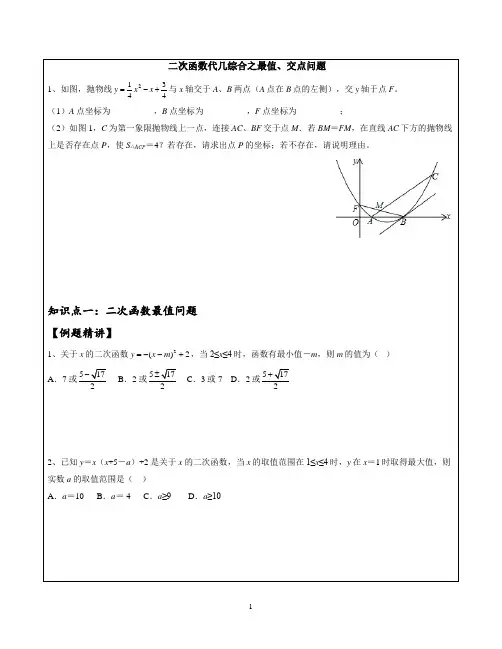 二次函数最值与交点问题