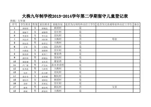 五年级、留守儿童花名册