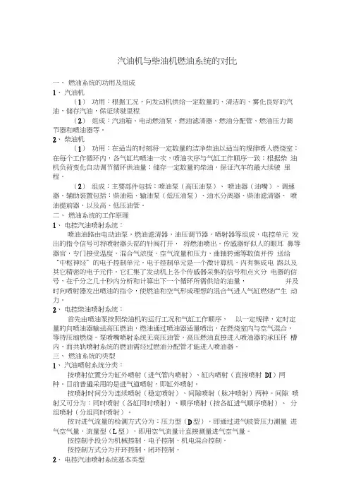 汽油机与柴油机燃油系统的对比