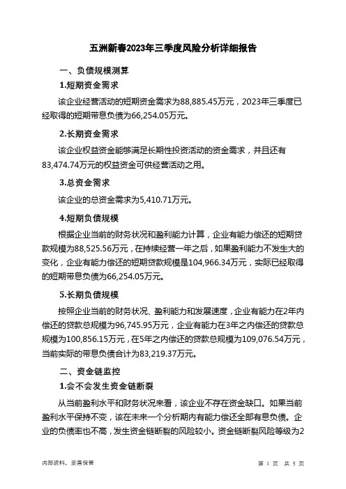 603667五洲新春2023年三季度财务风险分析详细报告