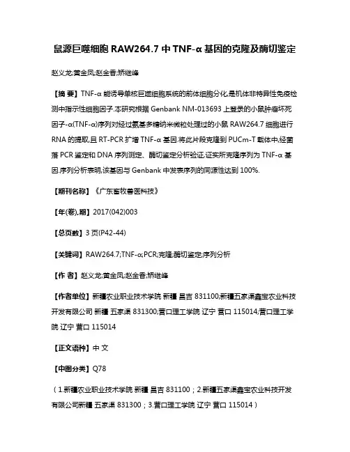 鼠源巨噬细胞RAW264.7中TNF-α 基因的克隆及酶切鉴定