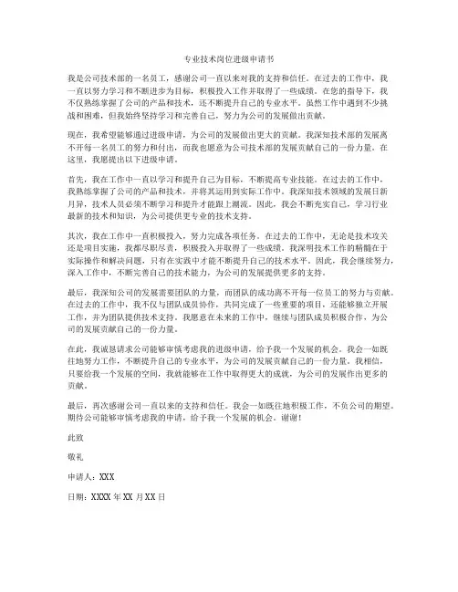专业技术岗位进级申请书
