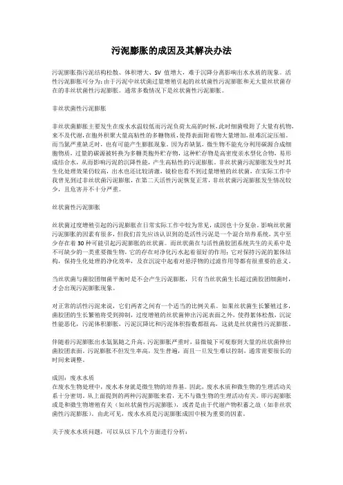 污泥膨胀的成因及其解决办法