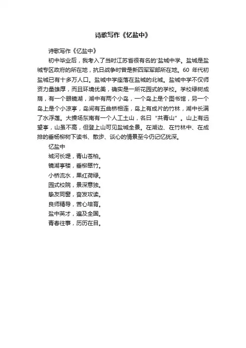 诗歌写作《忆盐中》