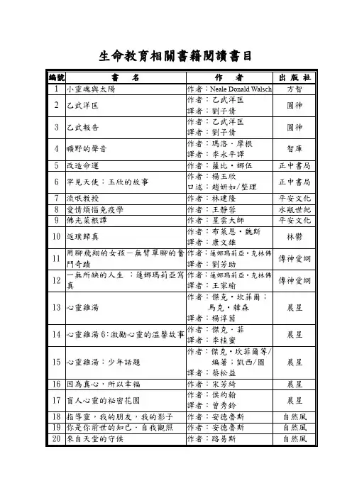 生命教育相关书籍阅读书目
