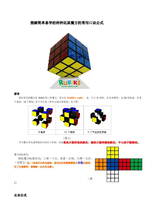 (完整word版)简单易学的两种还原魔方的口诀及公式图解