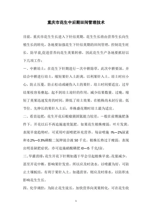重庆市花生中后期田间管理技术