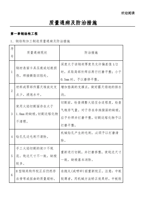钢结构质量通病及防治措施
