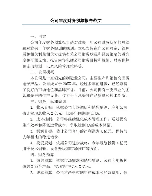 公司年度财务预算报告范文
