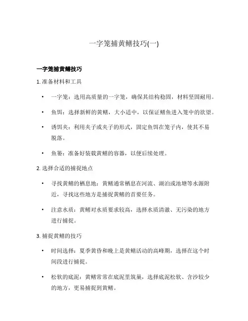 一字笼捕黄鳝技巧(一)