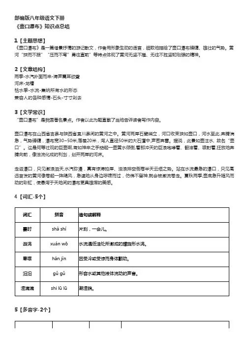 【知识点】八年级语文《壶口瀑布》总结