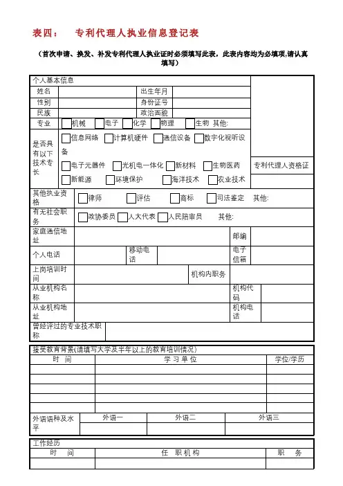 专利代理人执业证审请表.doc