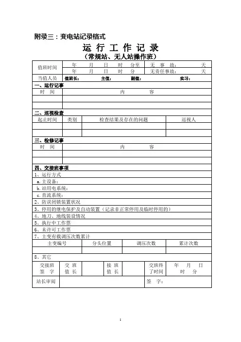 变电站运行记录