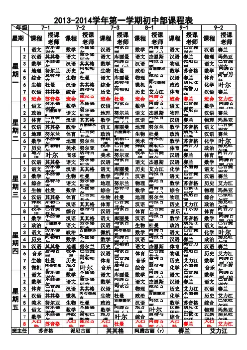 2013-2014学年初中课程表 (version 1)