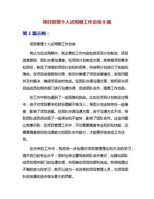 项目管理个人试用期工作总结9篇
