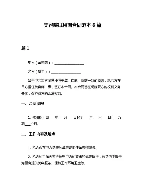 美容院试用期合同范本6篇