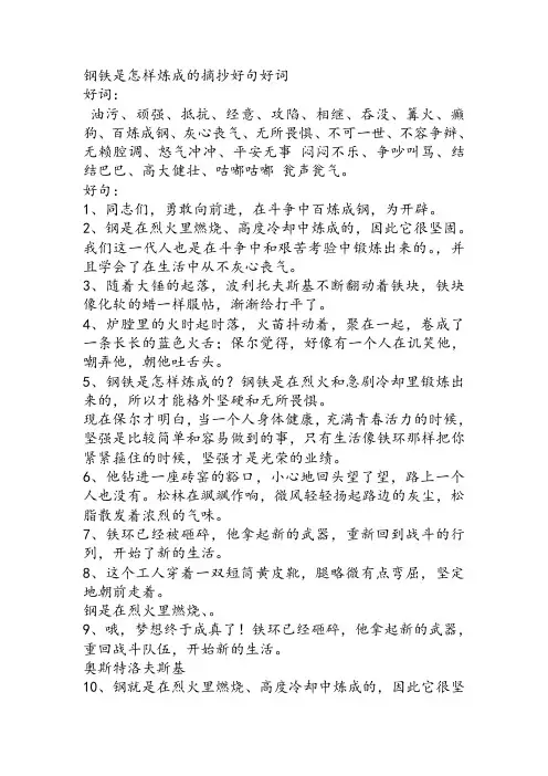 钢铁是怎样炼成的摘抄好句好词