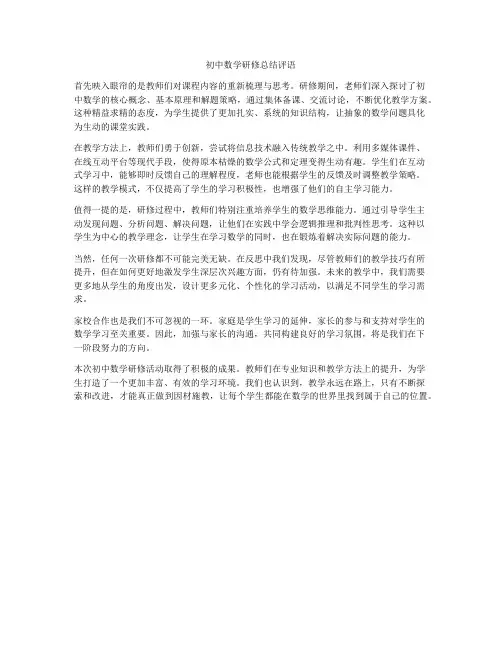 初中数学研修总结评语