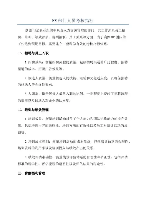 HR部门人员考核指标