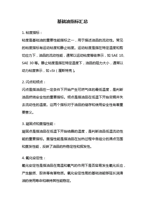 基础油指标汇总