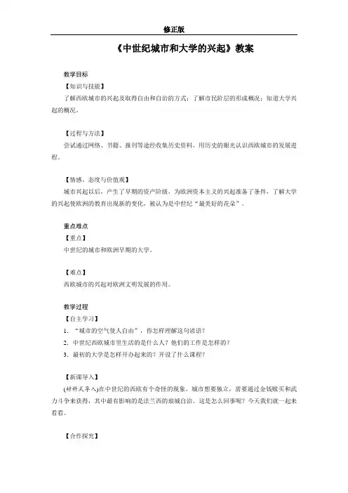 《中世纪城市和大学的兴起》教案