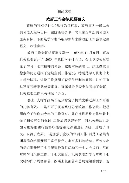 政府工作会议纪要范文