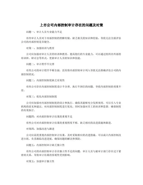 上市公司内部控制审计存在的问题及对策