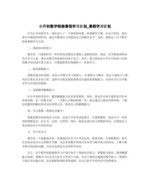小升初数学衔接暑假学习计划_暑假学习计划