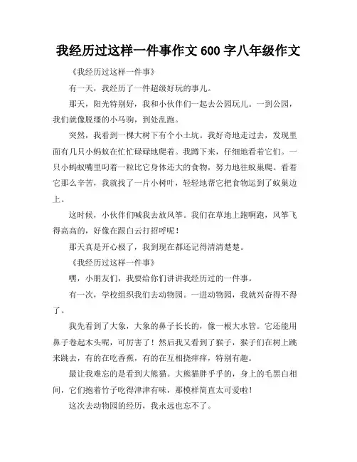 我经历过这样一件事作文600字八年级作文