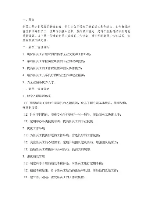 工作计划新员工管理思路