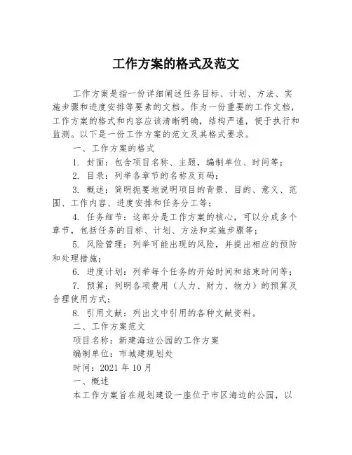 工作方案的格式及范文