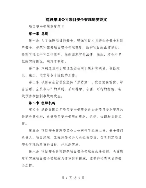 建设集团公司项目安全管理制度范文