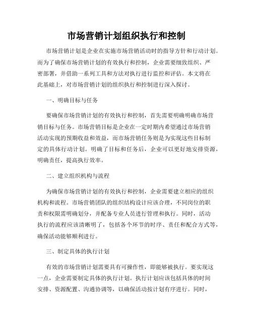 市场营销计划组织执行和控制