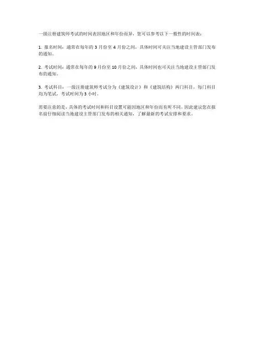 一级注册建筑考试时间表