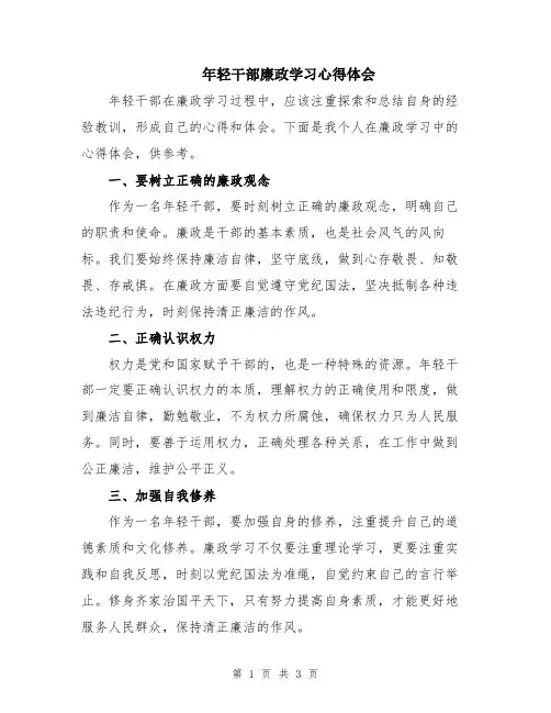 年轻干部廉政学习心得体会