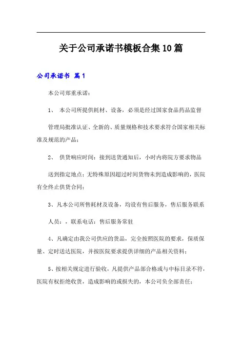 关于公司承诺书模板合集10篇