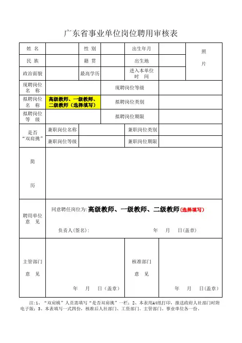 5、广东省事业单位岗位聘用审核表